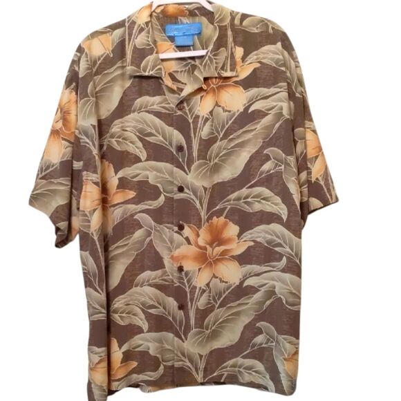 BAHAMA BAY Tropical Button Shirt Silk Green Island Beach Party SZ XL - Picture 1 of 6